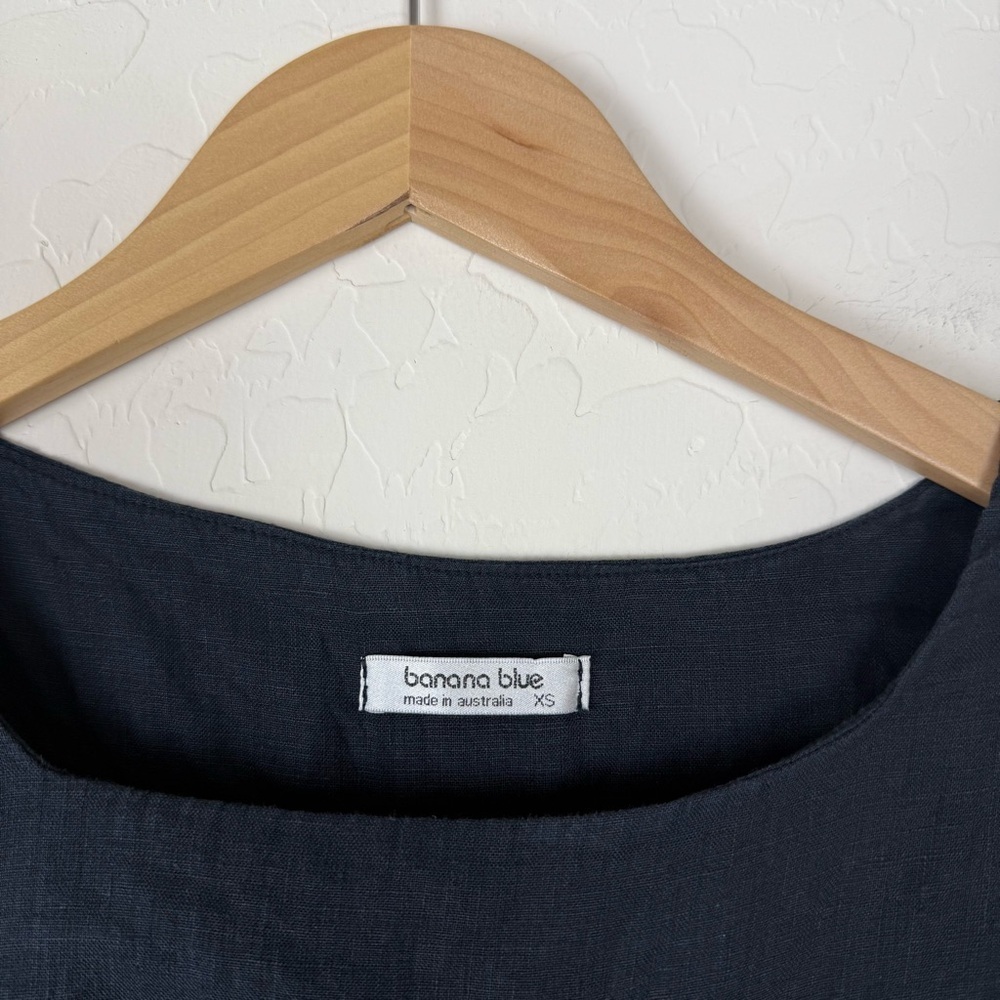 Banana Blue Australia Solid Black 100% Linen Splash Top - Picture 4 of 7